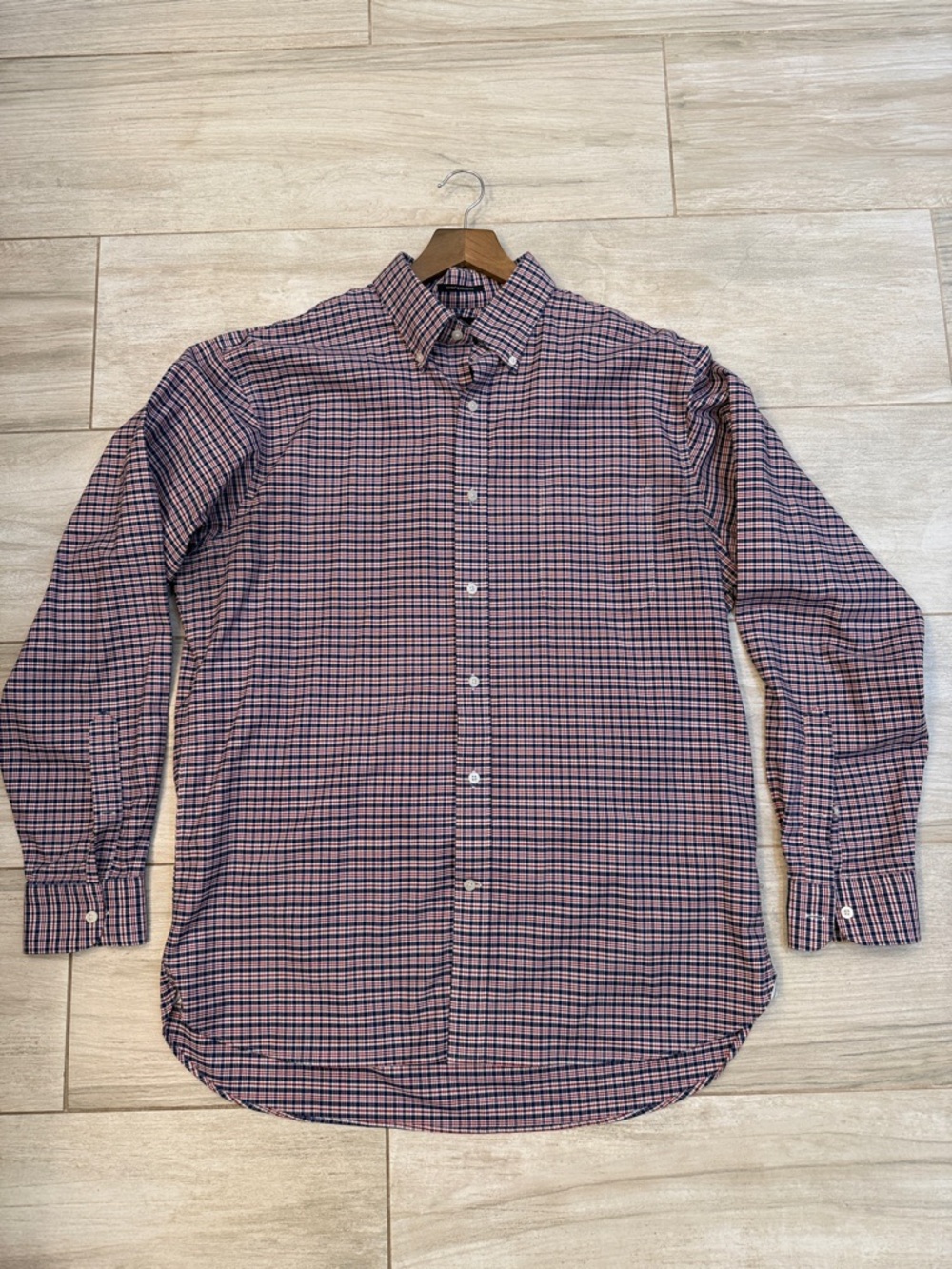 Lands' End Men's Plaid Button-Down Shirt - Red & Blue